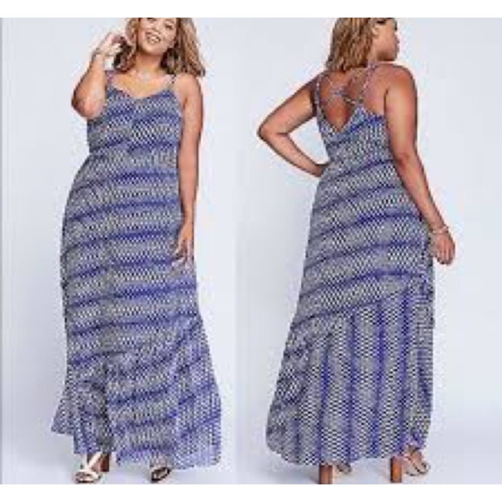 Lane Bryant Womens Plus Abstract Fairy Tiered Maxi Dress Blue White Size‎ 18/20